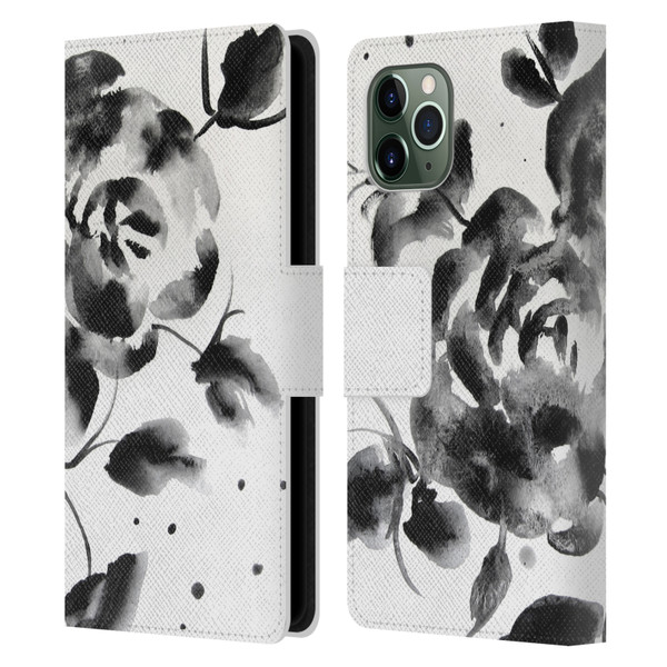 Mai Autumn Floral Blooms Black Beauty Leather Book Wallet Case Cover For Apple iPhone 11 Pro