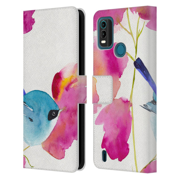 Mai Autumn Floral Blooms Blue Bird Leather Book Wallet Case Cover For Nokia G11 Plus