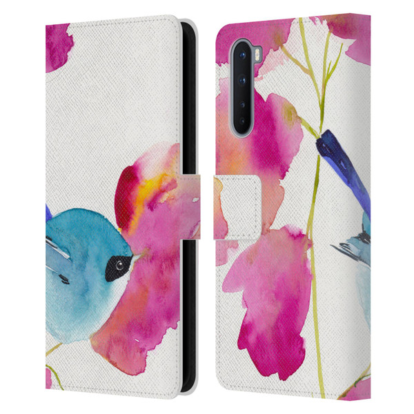 Mai Autumn Floral Blooms Blue Bird Leather Book Wallet Case Cover For OnePlus Nord 5G