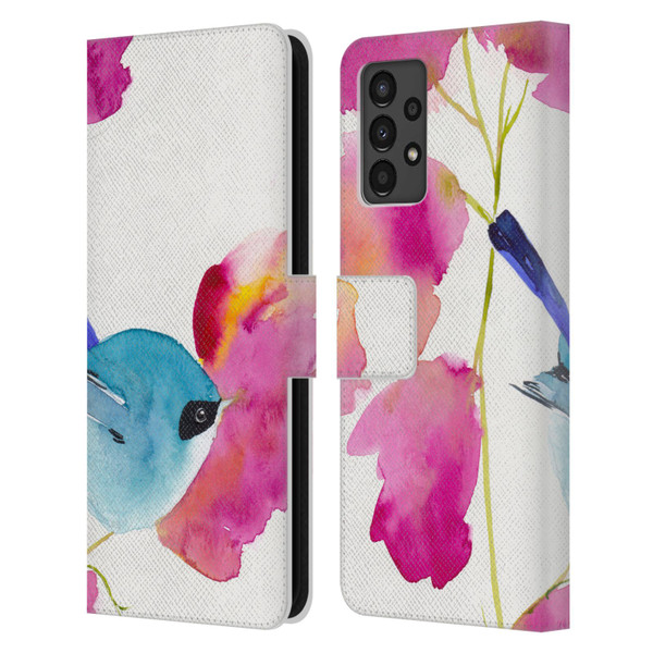 Mai Autumn Floral Blooms Blue Bird Leather Book Wallet Case Cover For Samsung Galaxy A13 (2022)