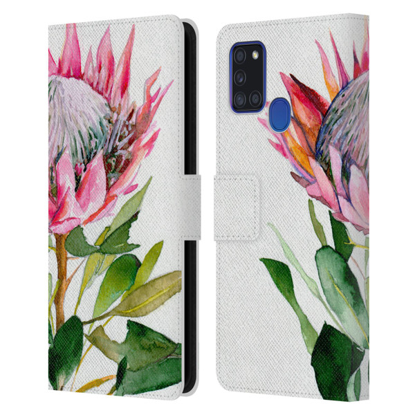 Mai Autumn Floral Blooms Protea Leather Book Wallet Case Cover For Samsung Galaxy A21s (2020)