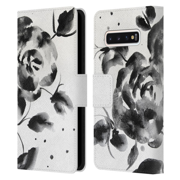 Mai Autumn Floral Blooms Black Beauty Leather Book Wallet Case Cover For Samsung Galaxy S10