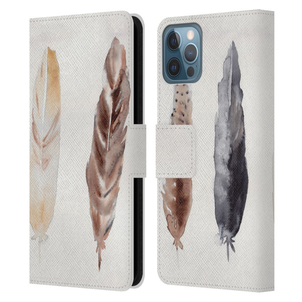 Mai Autumn Feathers Pattern Leather Book Wallet Case Cover For Apple iPhone 12 / iPhone 12 Pro