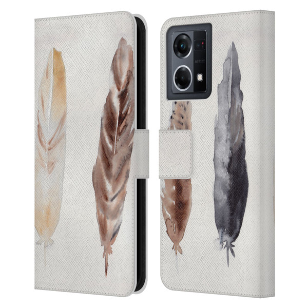 Mai Autumn Feathers Pattern Leather Book Wallet Case Cover For OPPO Reno8 4G