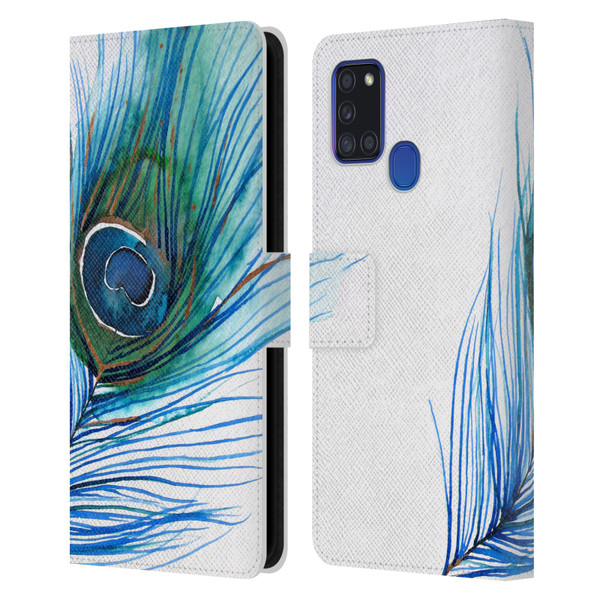 Mai Autumn Feathers Peacock Leather Book Wallet Case Cover For Samsung Galaxy A21s (2020)
