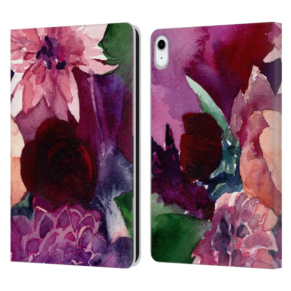 Mai Autumn Floral Garden Dahlias Leather Book Wallet Case Cover For Apple iPad 10.9 (2022)