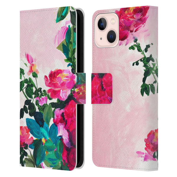 Mai Autumn Floral Garden Rose Leather Book Wallet Case Cover For Apple iPhone 13