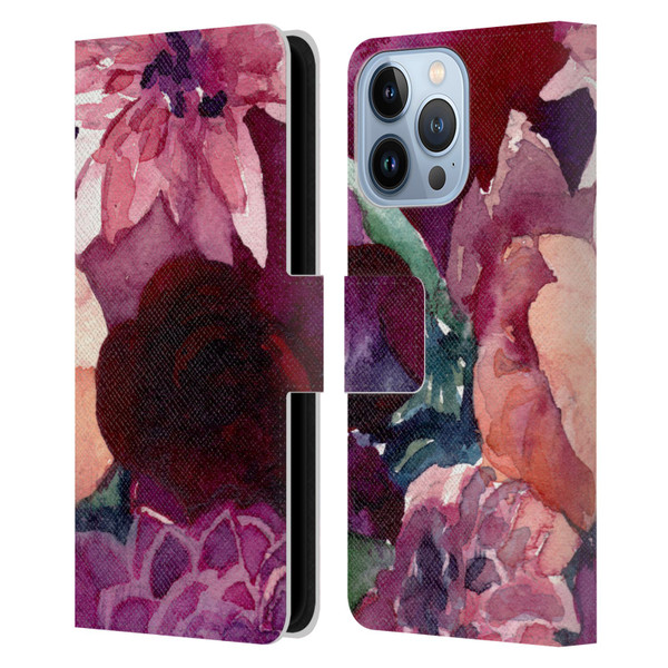 Mai Autumn Floral Garden Dahlias Leather Book Wallet Case Cover For Apple iPhone 13 Pro