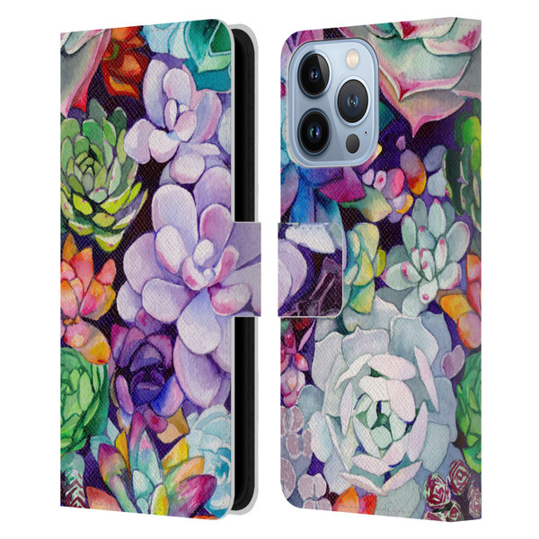 Mai Autumn Floral Garden Succulent Leather Book Wallet Case Cover For Apple iPhone 13 Pro