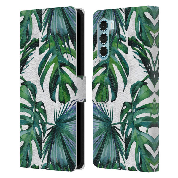 Nature Magick Tropical Palm Leaves On Marble Green Tropics Leather Book Wallet Case Cover For Motorola Edge S30 / Moto G200 5G