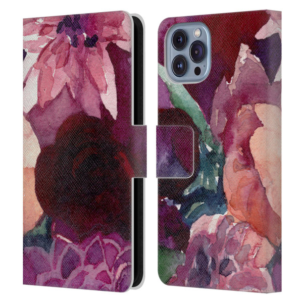 Mai Autumn Floral Garden Dahlias Leather Book Wallet Case Cover For Apple iPhone 14