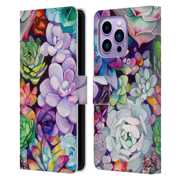 Mai Autumn Floral Garden Succulent Leather Book Wallet Case Cover For Apple iPhone 14 Pro Max