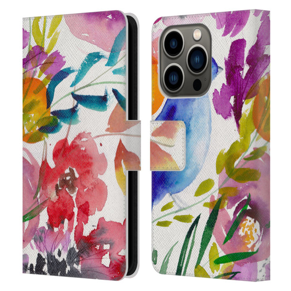 Mai Autumn Floral Garden Bluebird Leather Book Wallet Case Cover For Apple iPhone 14 Pro