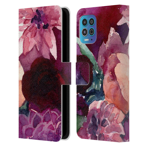 Mai Autumn Floral Garden Dahlias Leather Book Wallet Case Cover For Motorola Moto G100