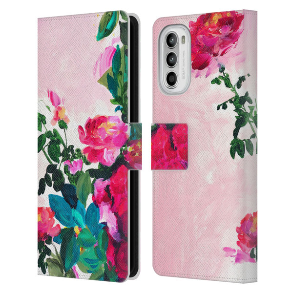 Mai Autumn Floral Garden Rose Leather Book Wallet Case Cover For Motorola Moto G52