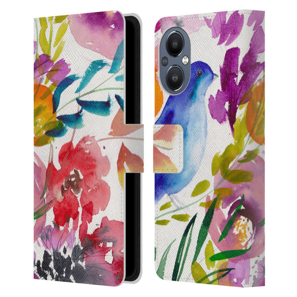 Mai Autumn Floral Garden Bluebird Leather Book Wallet Case Cover For OnePlus Nord N20 5G