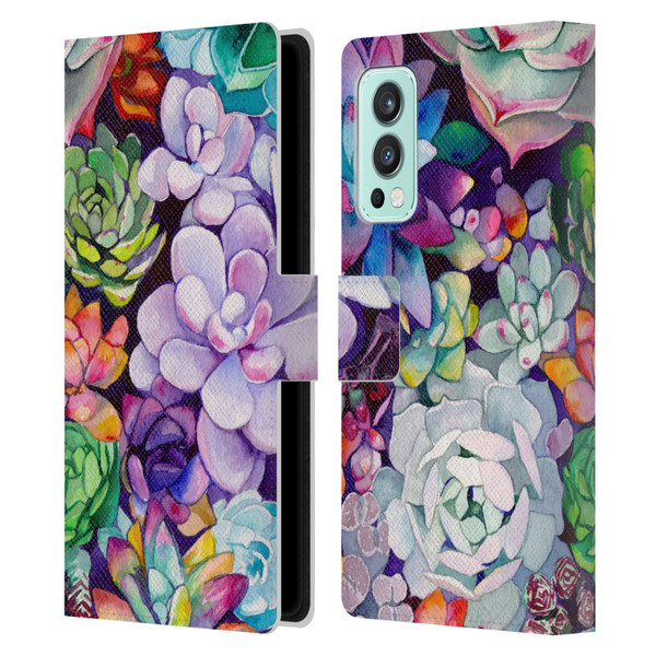 Mai Autumn Floral Garden Succulent Leather Book Wallet Case Cover For OnePlus Nord 2 5G