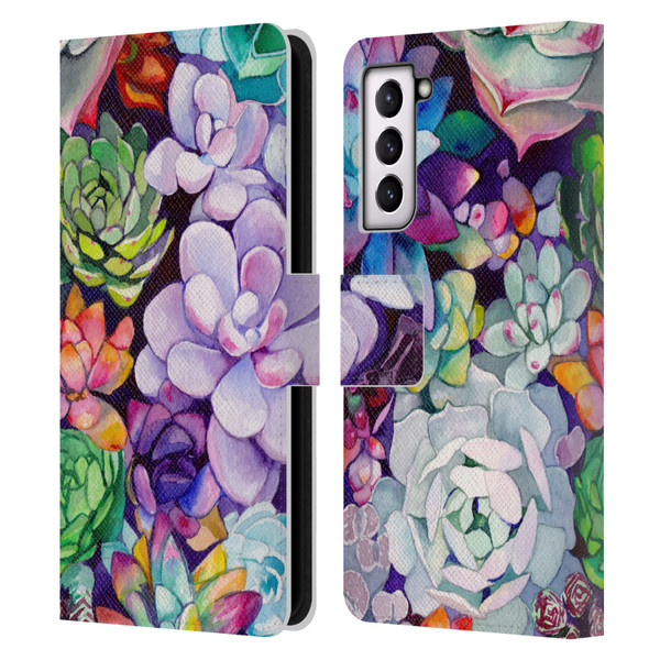 Mai Autumn Floral Garden Succulent Leather Book Wallet Case Cover For Samsung Galaxy S21 5G