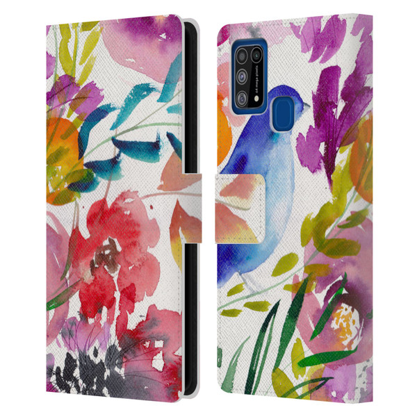 Mai Autumn Floral Garden Bluebird Leather Book Wallet Case Cover For Samsung Galaxy M31 (2020)