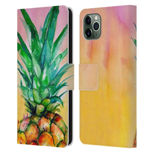 Mai Autumn Paintings Ombre Pineapple Leather Book Wallet Case Cover For Apple iPhone 11 Pro Max
