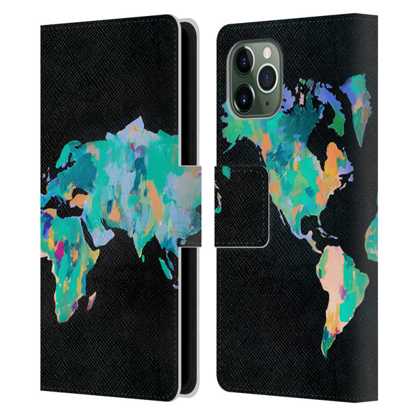 Mai Autumn Paintings World Map Leather Book Wallet Case Cover For Apple iPhone 11 Pro