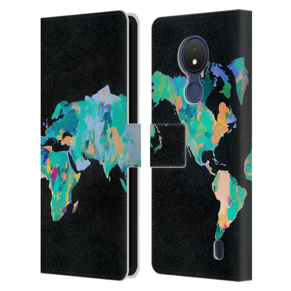Mai Autumn Paintings World Map Leather Book Wallet Case Cover For Nokia C21