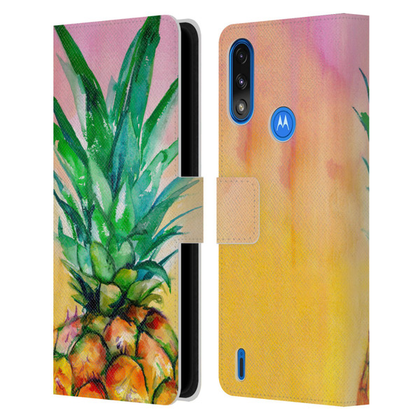 Mai Autumn Paintings Ombre Pineapple Leather Book Wallet Case Cover For Motorola Moto E7 Power / Moto E7i Power