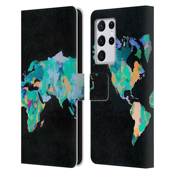Mai Autumn Paintings World Map Leather Book Wallet Case Cover For Samsung Galaxy S21 Ultra 5G