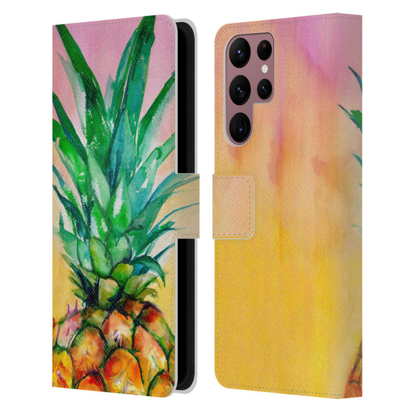 Mai Autumn Paintings Ombre Pineapple Leather Book Wallet Case Cover For Samsung Galaxy S22 Ultra 5G