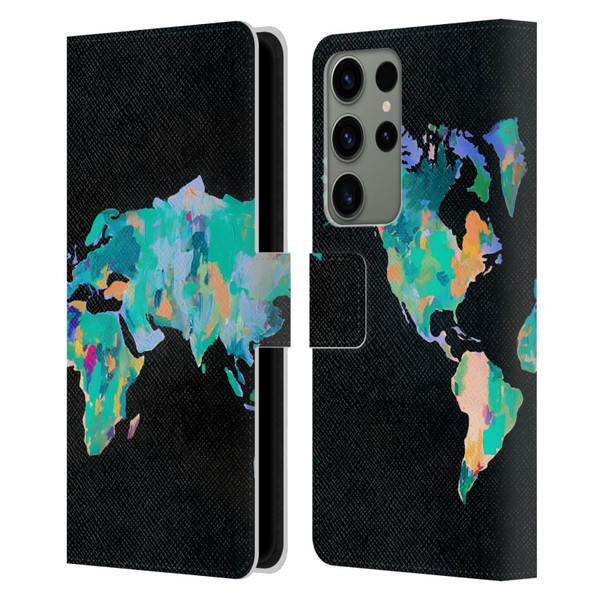 Mai Autumn Paintings World Map Leather Book Wallet Case Cover For Samsung Galaxy S23 Ultra 5G