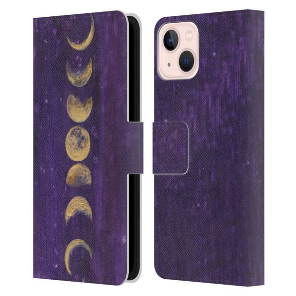Mai Autumn Space And Sky Moon Phases Leather Book Wallet Case Cover For Apple iPhone 13