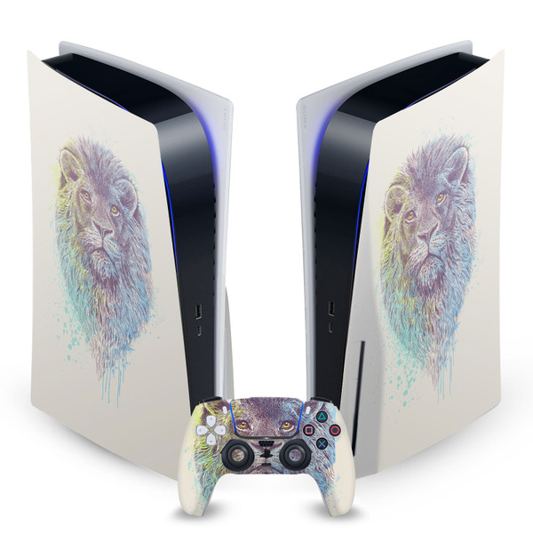 Rachel Caldwell Art Mix Lion Vinyl Sticker Skin Decal Cover for Sony PS5 Disc Edition Bundle