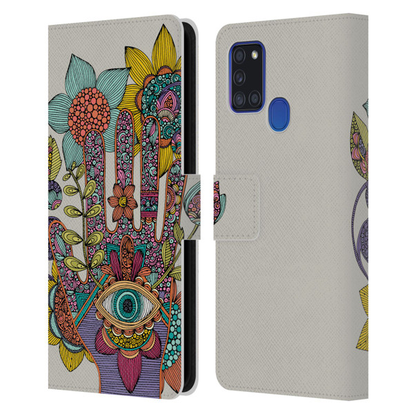 Valentina Symbols Illustration Hamsa Leather Book Wallet Case Cover For Samsung Galaxy A21s (2020)
