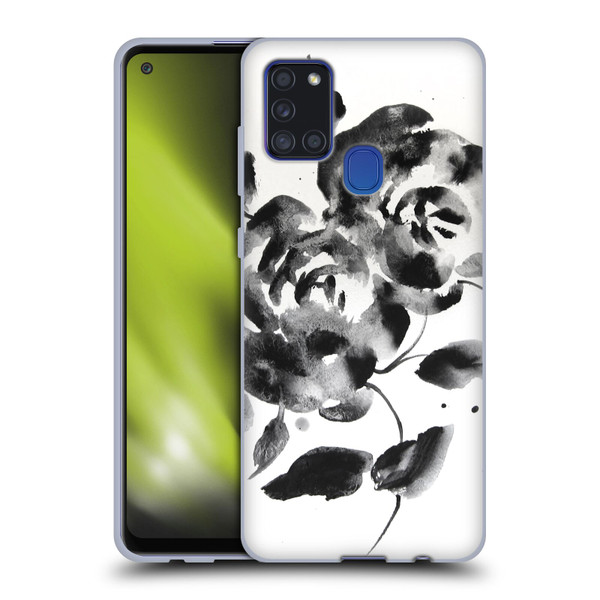 Mai Autumn Floral Blooms Black Beauty Soft Gel Case for Samsung Galaxy A21s (2020)