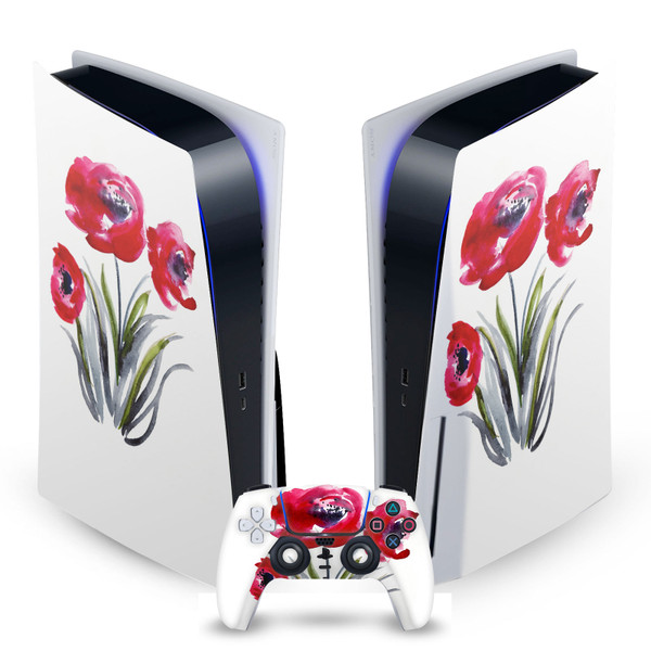 Mai Autumn Art Mix Red Flowers Vinyl Sticker Skin Decal Cover for Sony PS5 Disc Edition Bundle