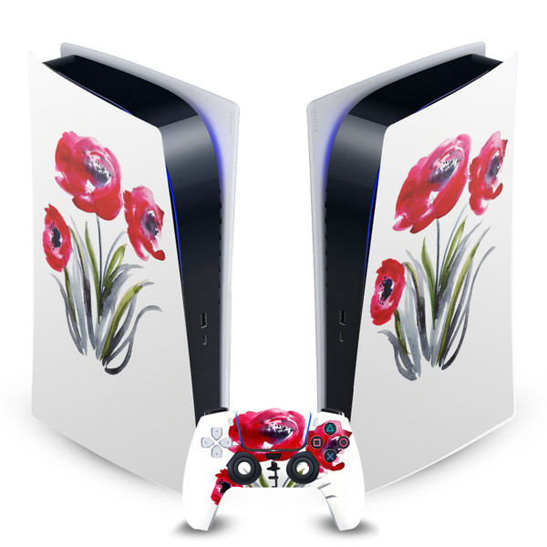 Mai Autumn Art Mix Red Flowers Vinyl Sticker Skin Decal Cover for Sony PS5 Digital Edition Bundle