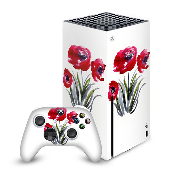 Mai Autumn Art Mix Red Flowers Vinyl Sticker Skin Decal Cover for Microsoft Series X Console & Controller
