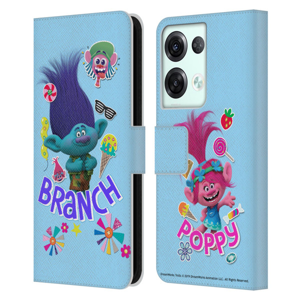 Trolls Graphics Branch Leather Book Wallet Case Cover For OPPO Reno8 Pro