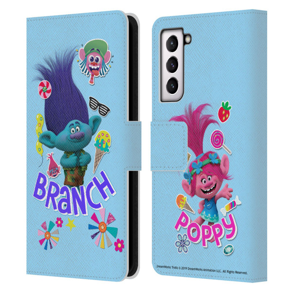 Trolls Graphics Branch Leather Book Wallet Case Cover For Samsung Galaxy S21 5G