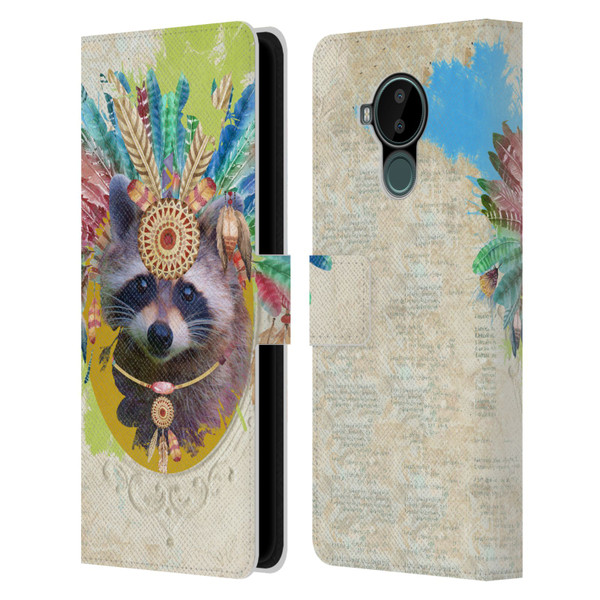 Duirwaigh Boho Animals Raccoon Leather Book Wallet Case Cover For Nokia C30