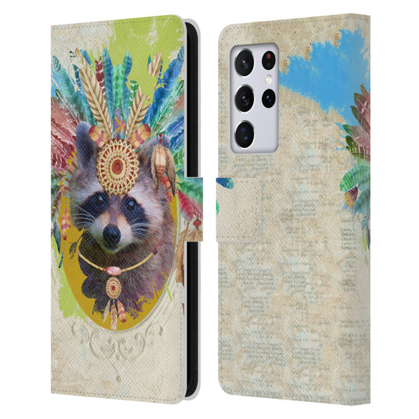 Duirwaigh Boho Animals Raccoon Leather Book Wallet Case Cover For Samsung Galaxy S21 Ultra 5G