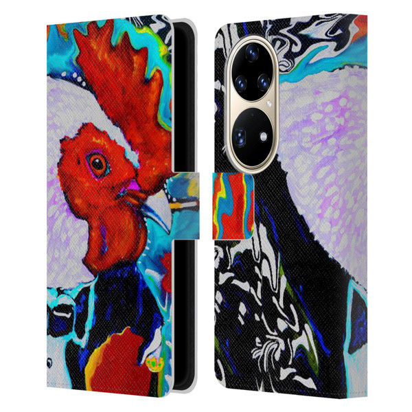 Mad Dog Art Gallery Animals Rooster Leather Book Wallet Case Cover For Huawei P50 Pro