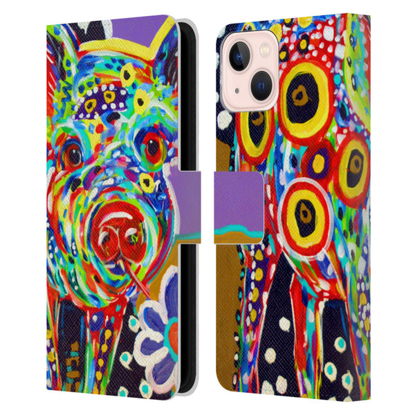 Mad Dog Art Gallery Animals Pig Leather Book Wallet Case Cover For Apple iPhone 13