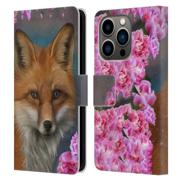 Ash Evans Animals Fox Peonies Leather Book Wallet Case Cover For Apple iPhone 14 Pro