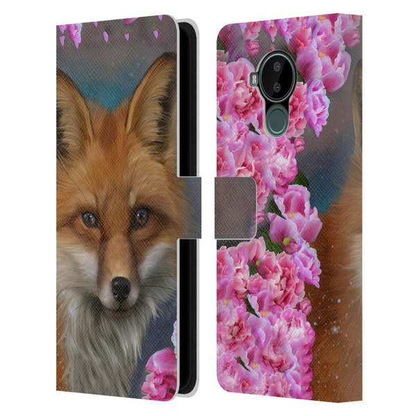 Ash Evans Animals Fox Peonies Leather Book Wallet Case Cover For Nokia C30