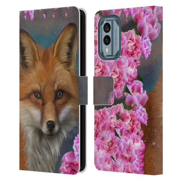 Ash Evans Animals Fox Peonies Leather Book Wallet Case Cover For Nokia X30