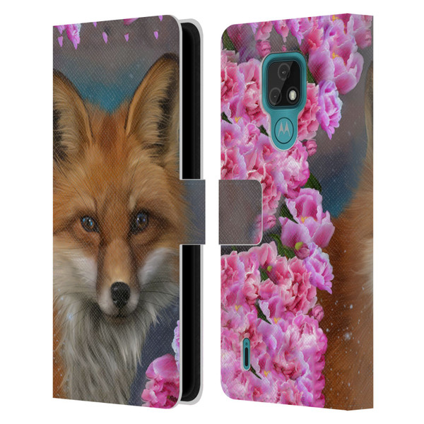 Ash Evans Animals Fox Peonies Leather Book Wallet Case Cover For Motorola Moto E7