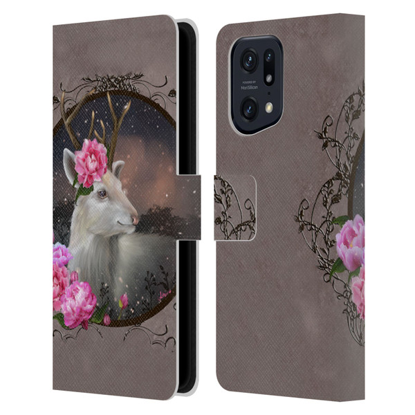 Ash Evans Animals White Deer Leather Book Wallet Case Cover For OPPO Find X5 Pro