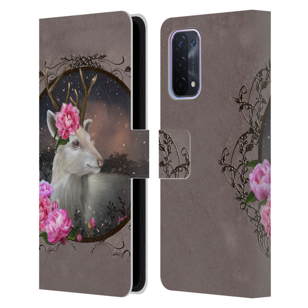 Ash Evans Animals White Deer Leather Book Wallet Case Cover For OPPO A54 5G
