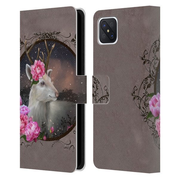 Ash Evans Animals White Deer Leather Book Wallet Case Cover For OPPO Reno4 Z 5G